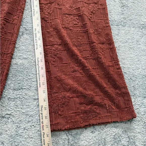 ZARA Women’s Rust Textured Jacquard Wide-Leg Pants Boho Floral Lounge Trousers M - Picture 10 of 12